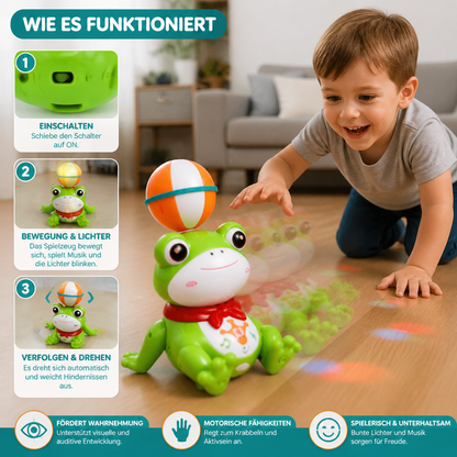 Interaktives Frosch-Balancierspielzeug mit Ball, Licht, Musik & 360°-Drehung