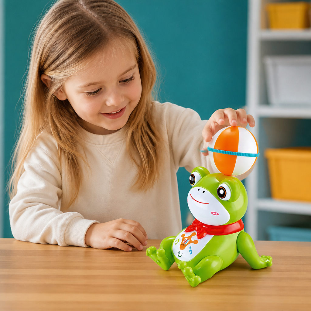 Interaktives Frosch-Balancierspielzeug mit Ball, Licht, Musik & 360°-Drehung