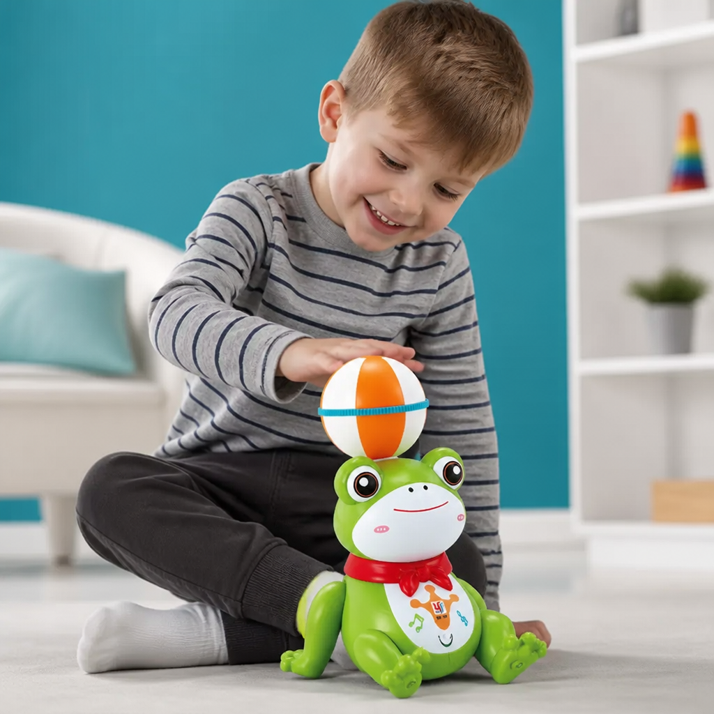 Interaktives Frosch-Balancierspielzeug mit Ball, Licht, Musik & 360°-Drehung
