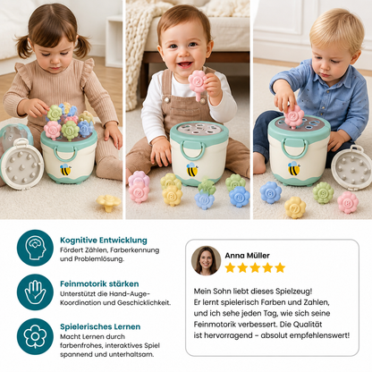 Montessori-Lernspiel mit Blumentopf zum Zuordnen von Farben & Zahlen