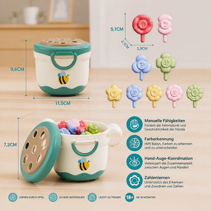 Montessori-Lernspiel mit Blumentopf zum Zuordnen von Farben & Zahlen