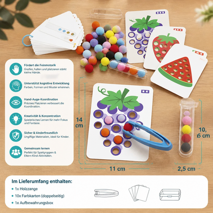 Montessori-Pompon-Lernspiel für Farben & Zahlen zur Förderung der Feinmotorik