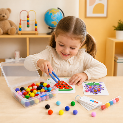Montessori-Pompon-Lernspiel für Farben & Zahlen zur Förderung der Feinmotorik