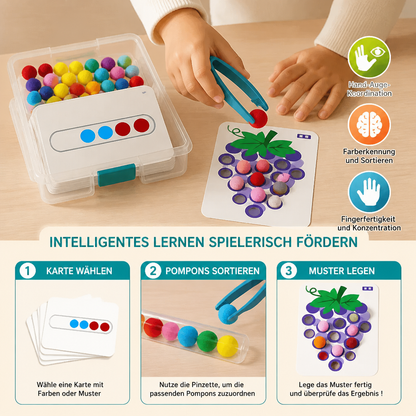 Montessori-Pompon-Lernspiel für Farben & Zahlen zur Förderung der Feinmotorik