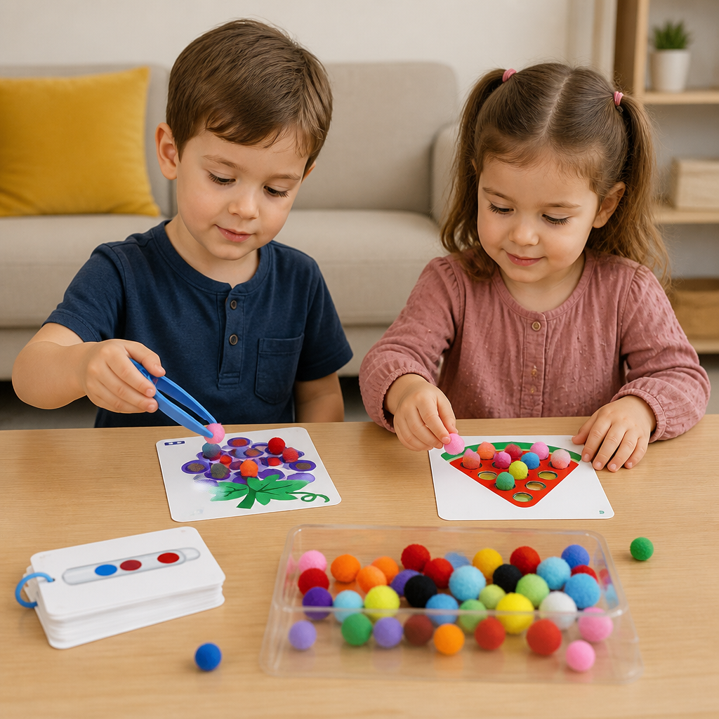 Montessori-Pompon-Lernspiel für Farben & Zahlen zur Förderung der Feinmotorik