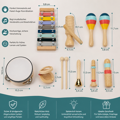 Musikinstrumente-Set aus Holz – Montessori-Schlaginstrumente & Rhythmus-Lernspielzeug für Kinder
