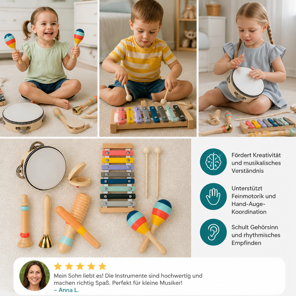 Musikinstrumente-Set aus Holz – Montessori-Schlaginstrumente & Rhythmus-Lernspielzeug für Kinder
