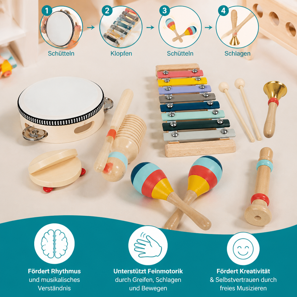 Musikinstrumente-Set aus Holz – Montessori-Schlaginstrumente & Rhythmus-Lernspielzeug für Kinder