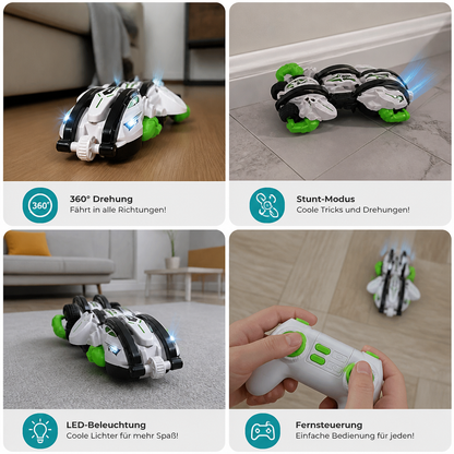 2-in-1 ferngesteuertes verwandelbares Stuntauto mit 360°-Drehung & LED-Lichtern