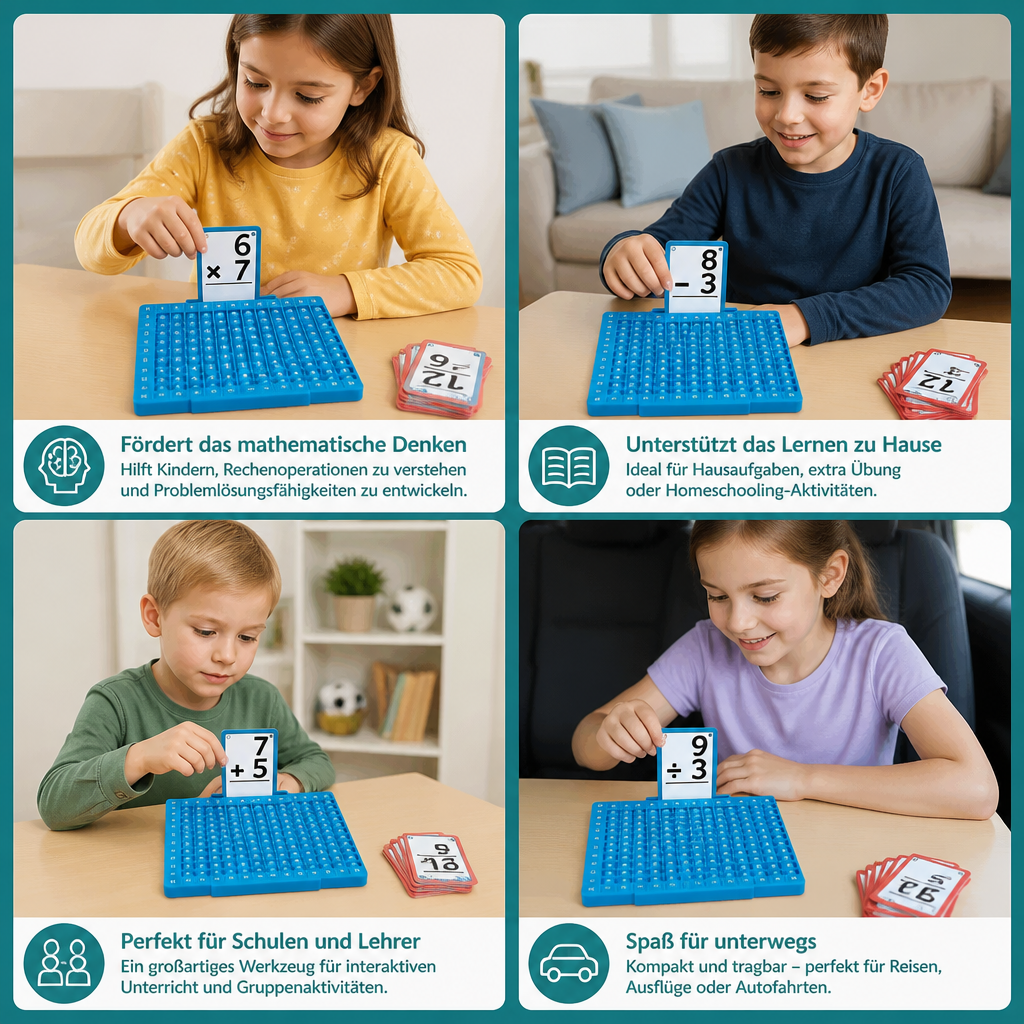 Mathe-Lernkarten-Set mit Rechentafel – Addition, Subtraktion, Multiplikation & Division