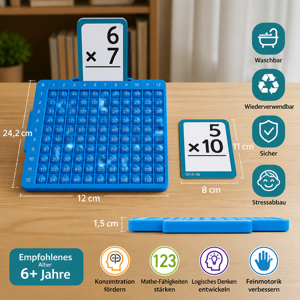 Mathe-Lernkarten-Set mit Rechentafel – Addition, Subtraktion, Multiplikation & Division
