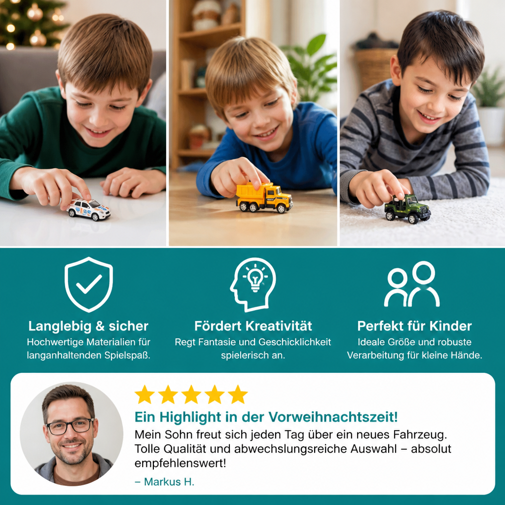Weihnachts-Adventskalender mit Druckgussautos für Kinder