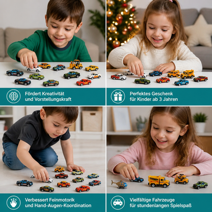 Weihnachts-Adventskalender mit Druckgussautos für Kinder