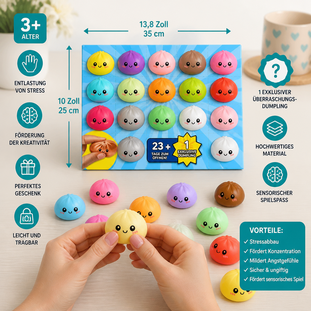 Dumpling-Squishy-Adventskalender mit geheimnisvollen Fidget-Überraschungen