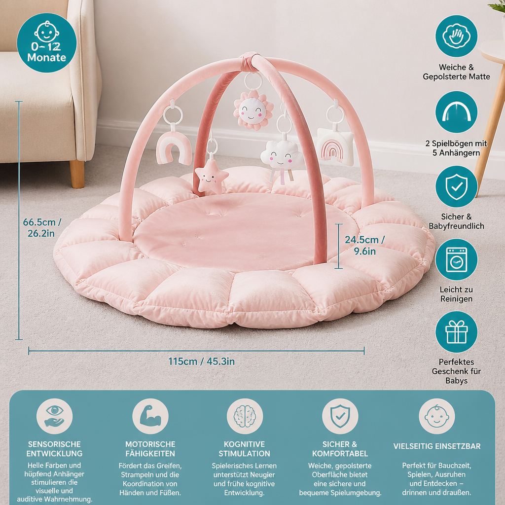5-in-1 Plüsch-Baby-Spielbogen, Aktivitätsmatte & Bett mit Hängespielzeug