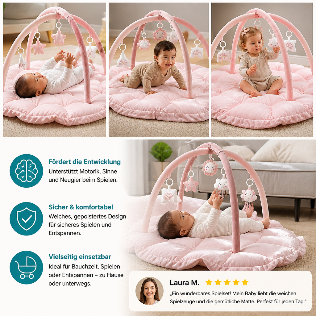 5-in-1 Plüsch-Baby-Spielbogen, Aktivitätsmatte & Bett mit Hängespielzeug