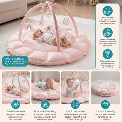 5-in-1 Plüsch-Baby-Spielbogen, Aktivitätsmatte & Bett mit Hängespielzeug