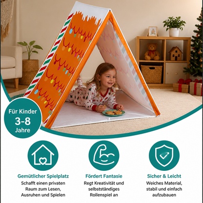 Weihnachtliches Spielzelt im Lebkuchenhaus-Design für Kinder