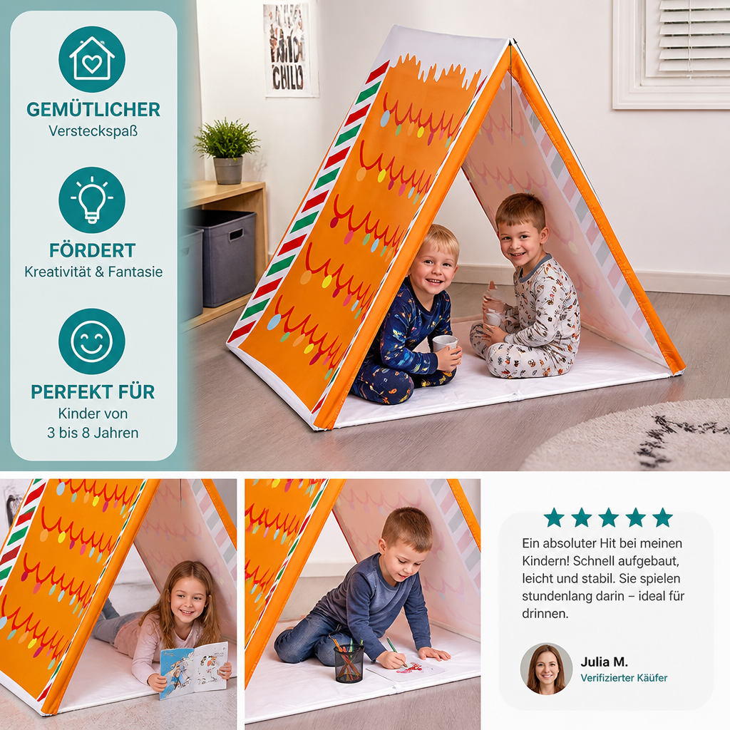 Weihnachtliches Spielzelt im Lebkuchenhaus-Design für Kinder