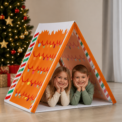 Weihnachtliches Spielzelt im Lebkuchenhaus-Design für Kinder