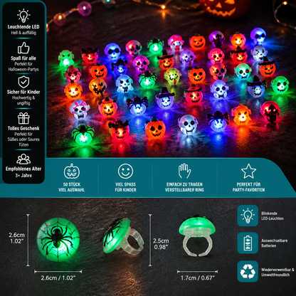 50er-Pack blinkende LED-Halloween-Ringe für Kinderpartys & Süßigkeitentüten