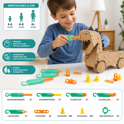 Sicheres 100-teiliges MINT-Konstruktionsset aus Pappe mit Werkzeugset für Kinder