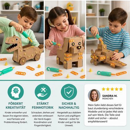 Sicheres 100-teiliges MINT-Konstruktionsset aus Pappe mit Werkzeugset für Kinder