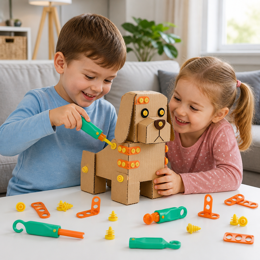 Sicheres 100-teiliges MINT-Konstruktionsset aus Pappe mit Werkzeugset für Kinder