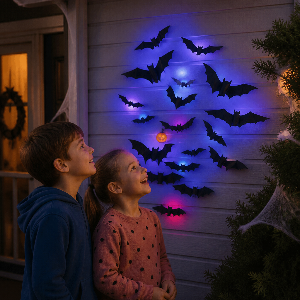 3D-LED-Halloween-Fledermaus-Wanddekoration mit Farbwechsel-Lichtern