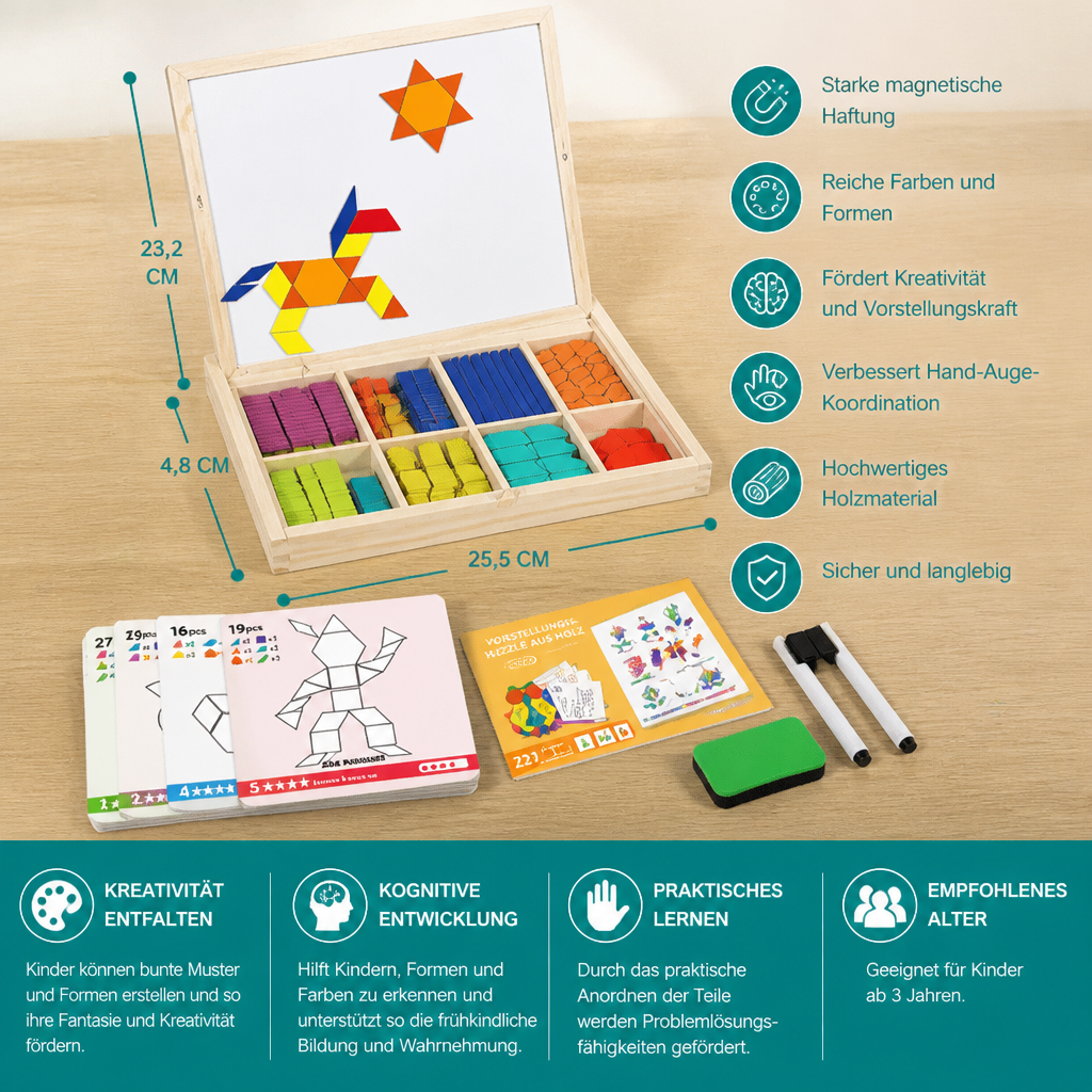 Magnetisches geometrisches Formenpuzzle aus Holz für Kinder