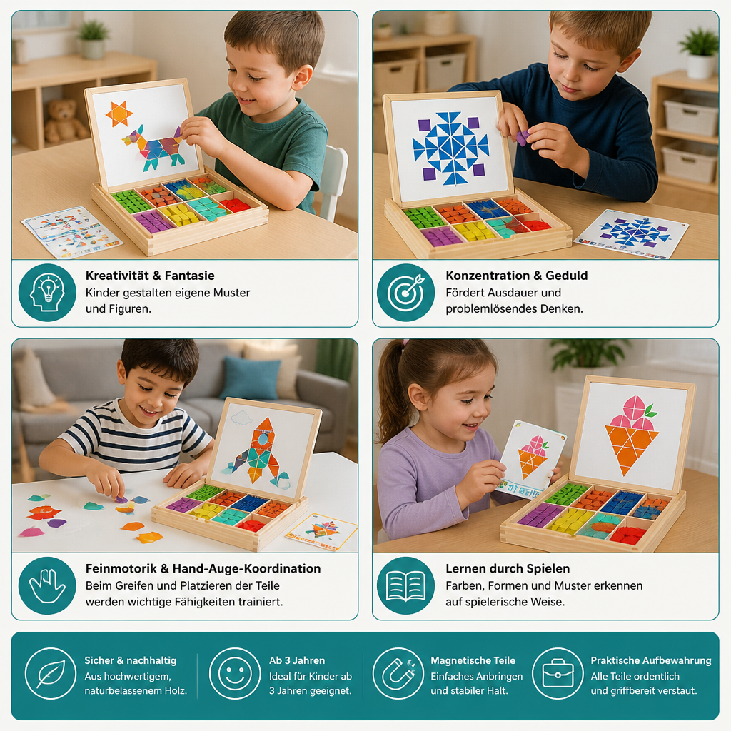 Magnetisches geometrisches Formenpuzzle aus Holz für Kinder