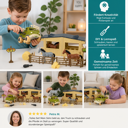 DIY zerlegbares Bauernhof-LKW- & Pferdestall-Spielset für Kinder