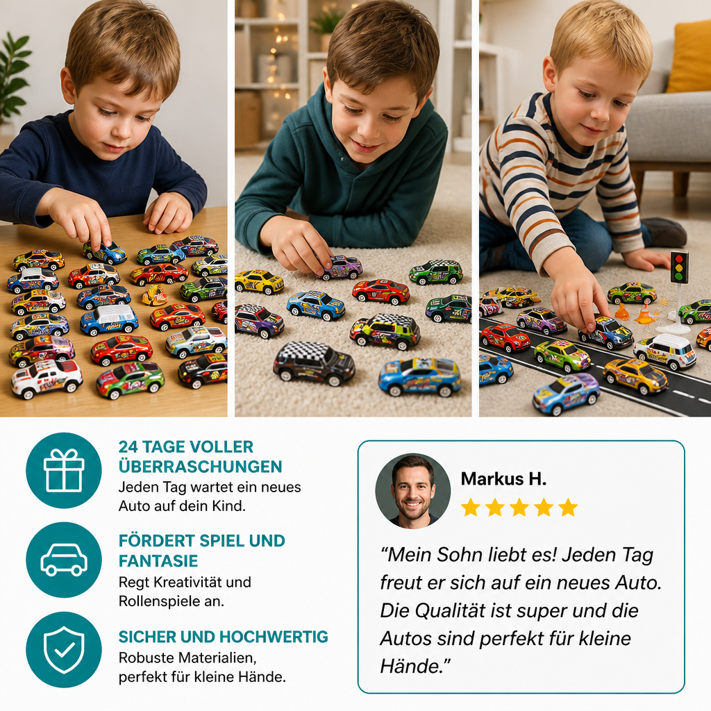 24-Tage-Rennauto-Adventskalender mit Überraschungs-Spielzeugautos