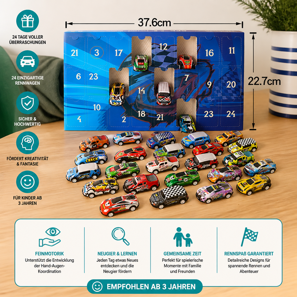 24-Tage-Rennauto-Adventskalender mit Überraschungs-Spielzeugautos