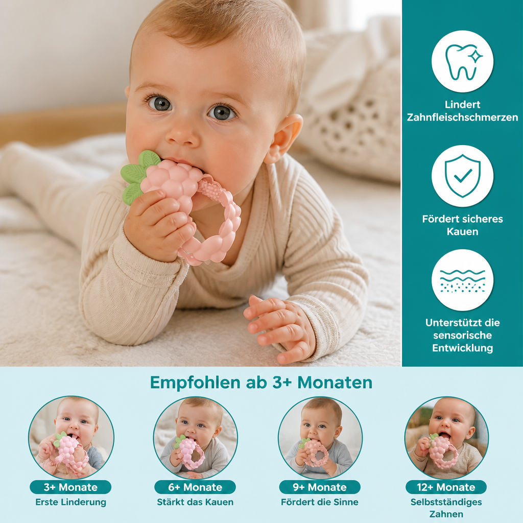 Griffiger Silikon-Beißring für Babys mit verschiedenen Texturen (ab 3 Monaten)
