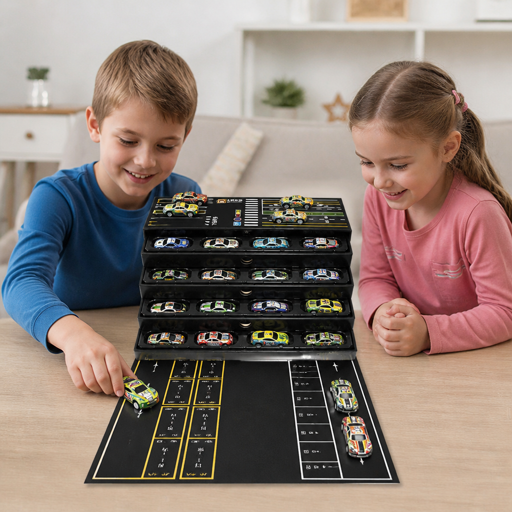 48-teiliges Mini-Druckguss-Rückziehauto-Set mit Aufbewahrungsbox