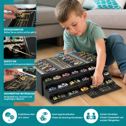48-teiliges Mini-Druckguss-Rückziehauto-Set mit Aufbewahrungsbox
