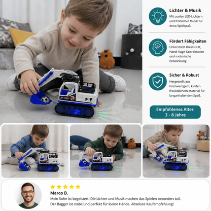 Musikalischer Bagger mit automatischer Fußball-Schaufel & LED-Lichtern