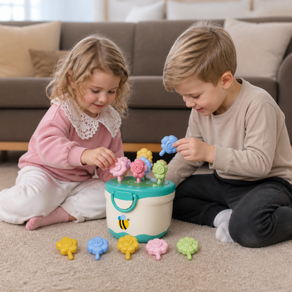 Montessori-Lernspiel mit Blumentopf zum Zuordnen von Farben & Zahlen