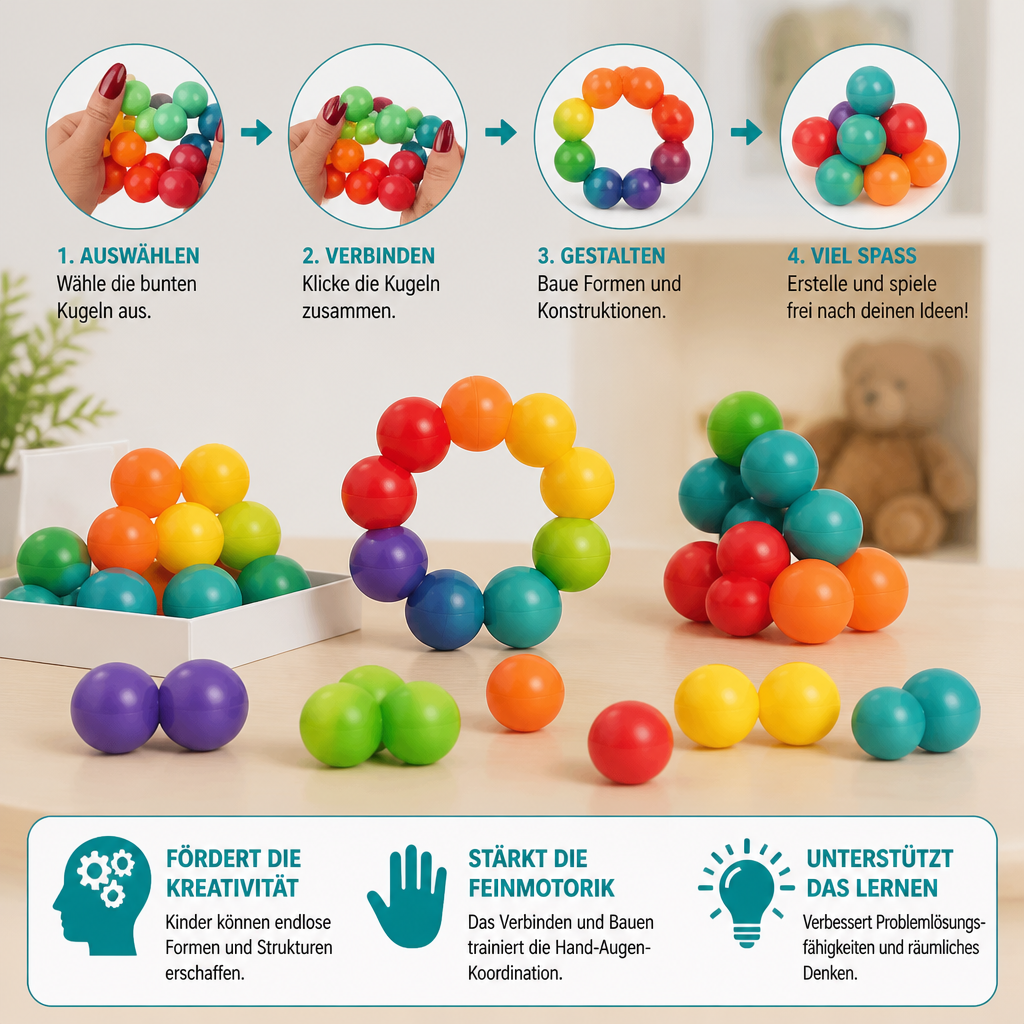 Buntes 3D-Ball-Bauset – Kreatives Konstruktions- & Feinmotorik-Lernspielzeug für Kinder
