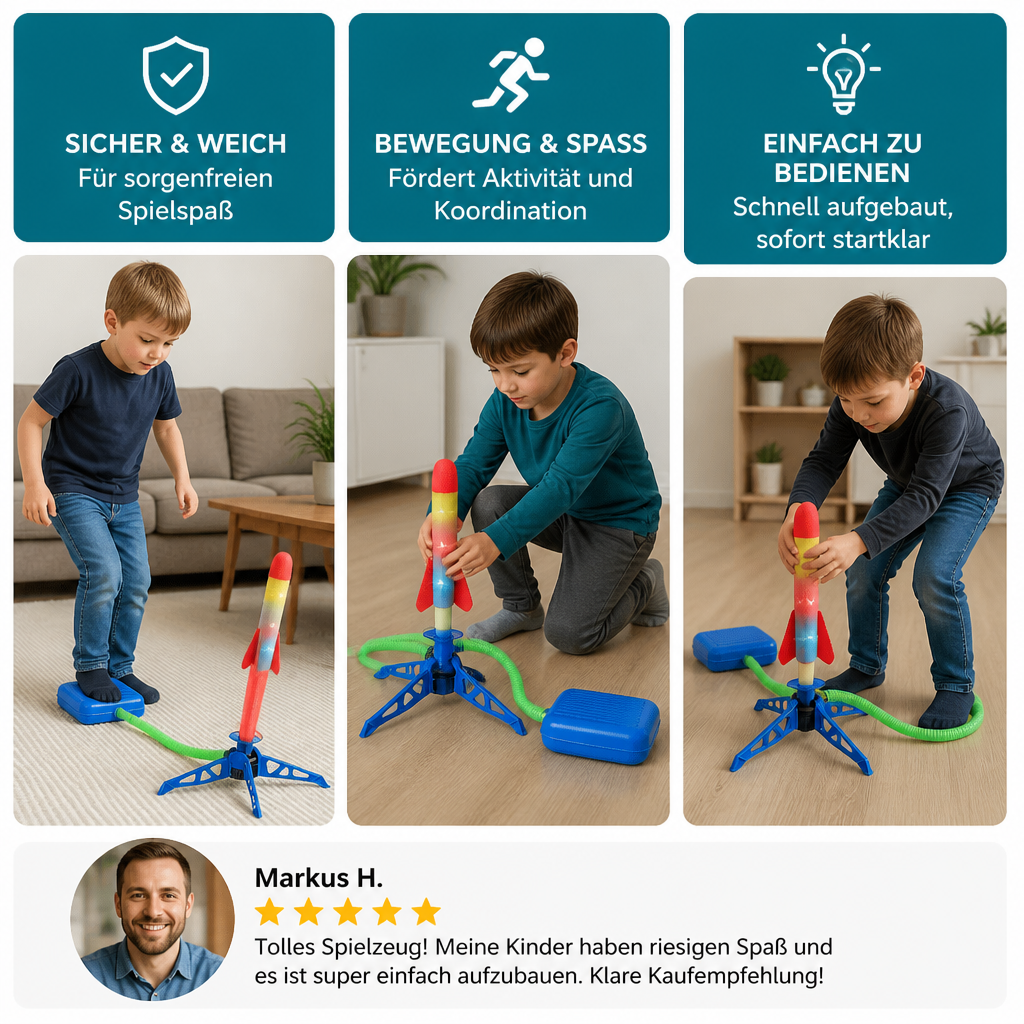 Sicherer & weicher Raketenwerfer für Kinder – Luftbetriebenes Spielzeug für drinnen