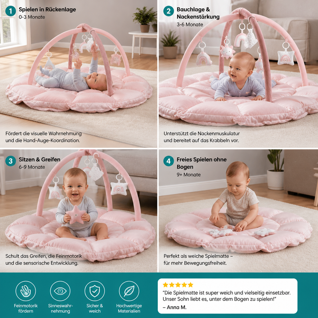 5-in-1 Plüsch-Baby-Spielbogen, Aktivitätsmatte & Bett mit Hängespielzeug