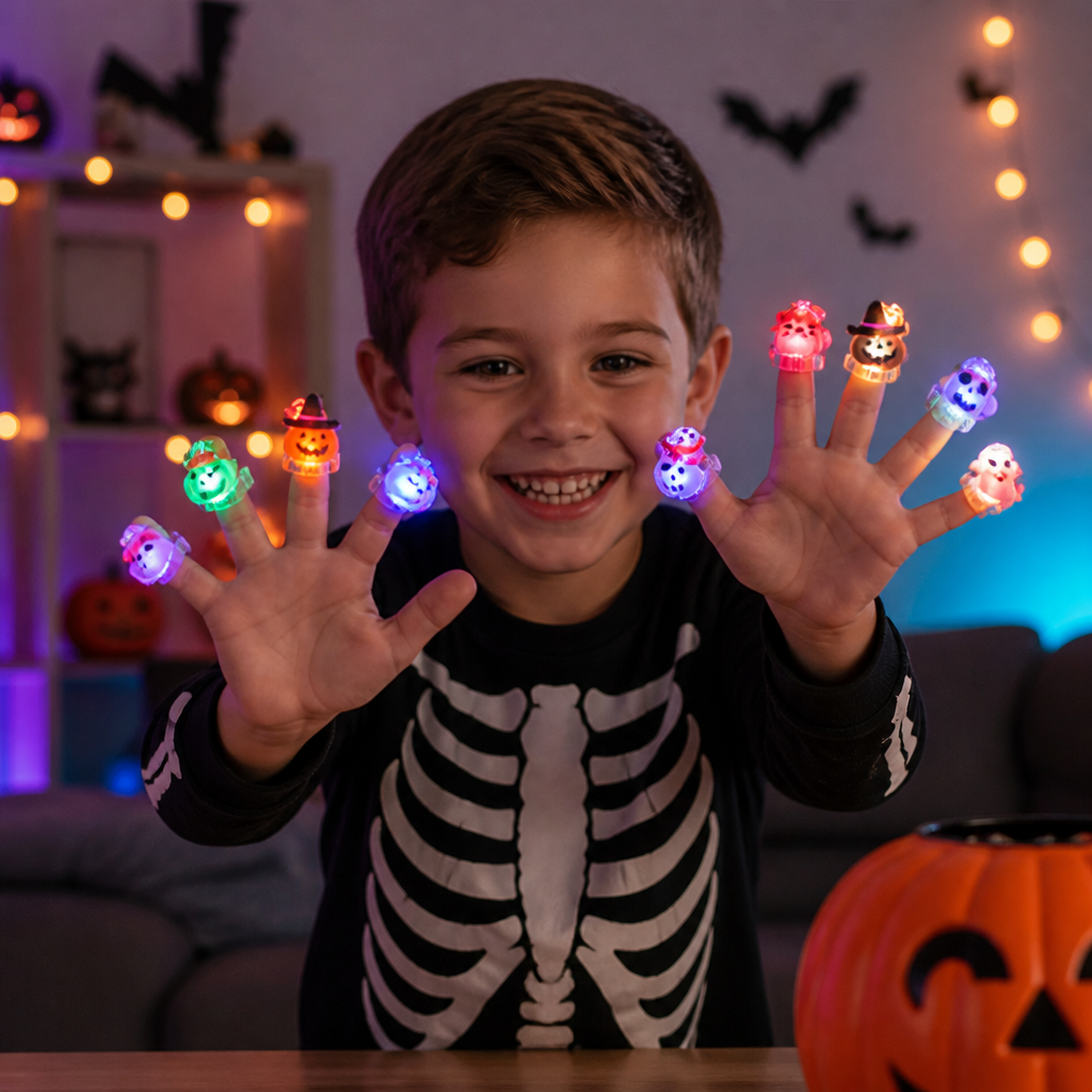 50er-Pack blinkende LED-Halloween-Ringe für Kinderpartys & Süßigkeitentüten