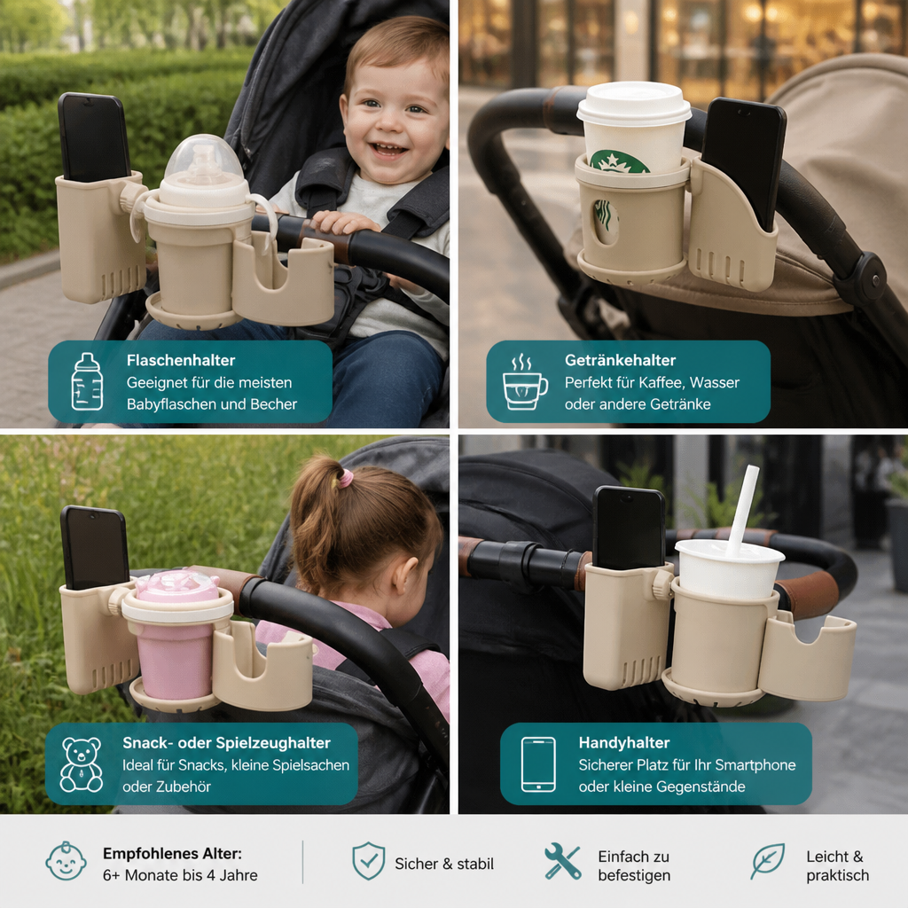 3-in-1 Kinderwagen-Getränke- & Handyhalter