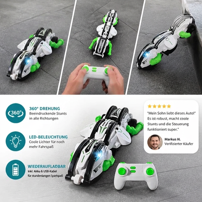 2-in-1 ferngesteuertes verwandelbares Stuntauto mit 360°-Drehung & LED-Lichtern