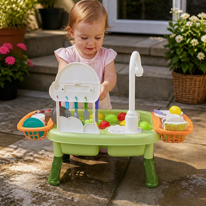 Sommer Kinder-Spielküche mit Wasserfunktion – Spülbecken-Spielset mit Zubehör für realistischen Spielspaß