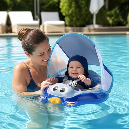 Aufblasbarer Baby-Schwimmring mit Schultergurten & Sonnendach – Sicherer Pool-Sitz für Babys