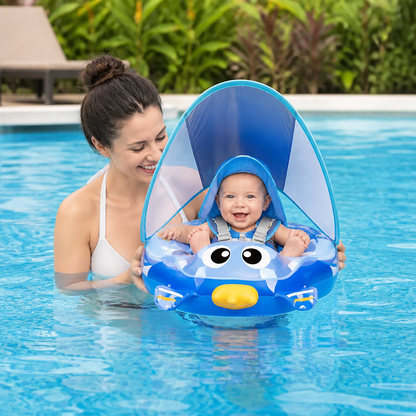 Aufblasbarer Baby-Schwimmring mit Schultergurten & Sonnendach – Sicherer Pool-Sitz für Babys