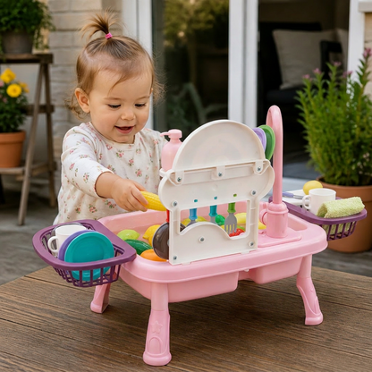 Sommer Kinder-Spielküche mit Wasserfunktion – Spülbecken-Spielset mit Zubehör für realistischen Spielspaß