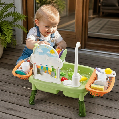 Sommer Kinder-Spielküche mit Wasserfunktion – Spülbecken-Spielset mit Zubehör für realistischen Spielspaß